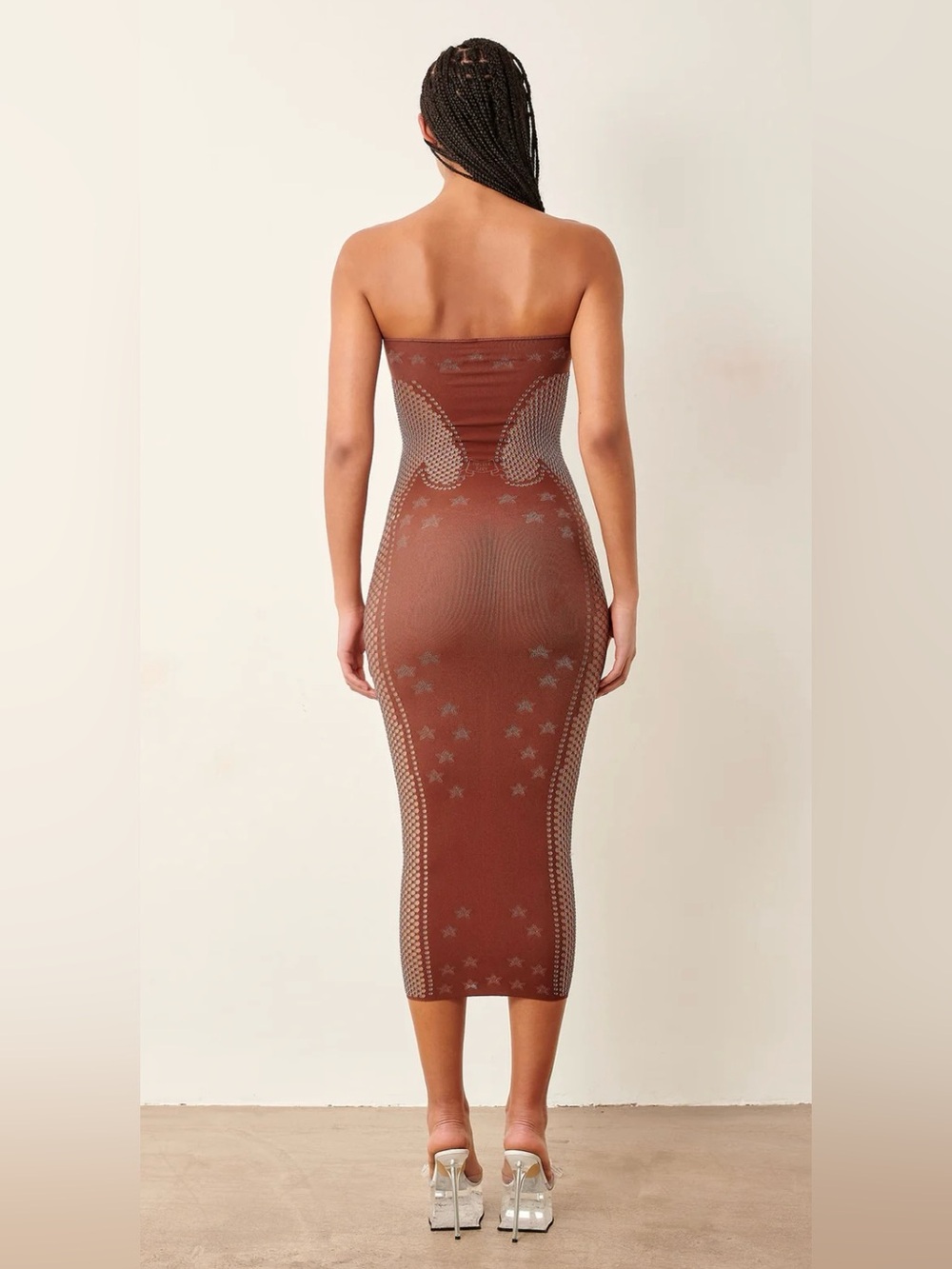 New! Poster Girl Roxie Dress Old Money Brown Stretch Bodycon Midi Dress 🤎🤠 OS - Picture 7 of 13